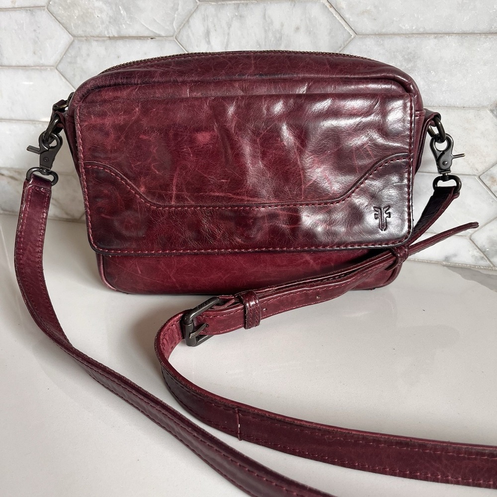 FRYE Melissa Camera Crossbody Bag - Wine Maroon Burgundy